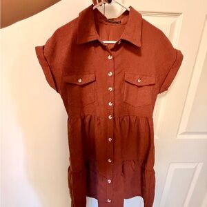 Mikarose Corduroy Button-Up Shirt Jacket in Rust